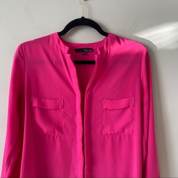 RO&DE Hot Pink Hidden Button Down Long Sleeve - Picture 4 of 8